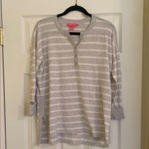 Lilly Pulitzer V-Neck Gray and White Striped Sweater